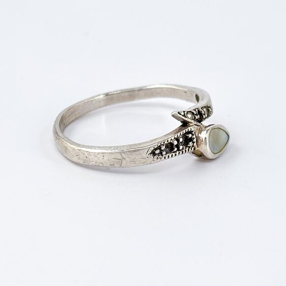 AS IS MISSING STONES Sterling Silver 925 Mother of Pearl Marcasite Ring Size 8 - Picture 4 of 10